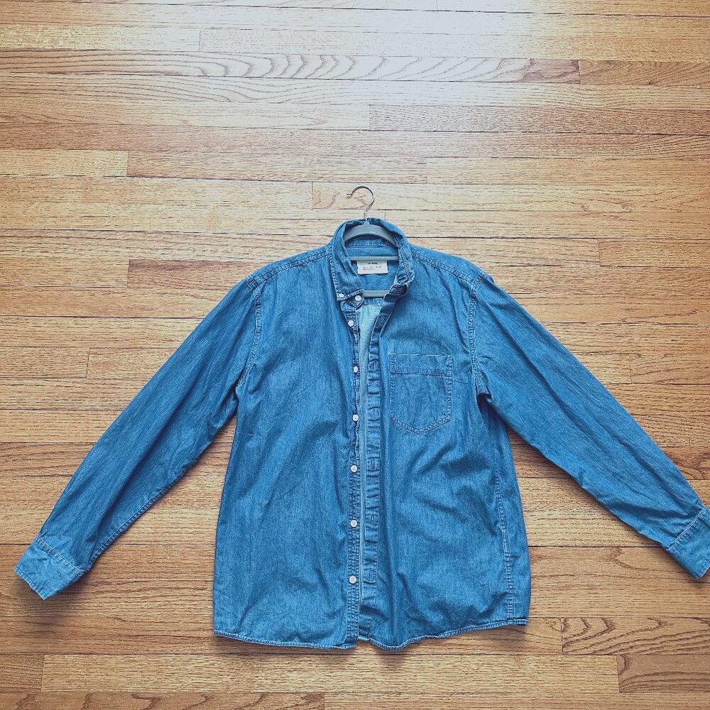 Zara Origins Chambray Shirt - Blue size L